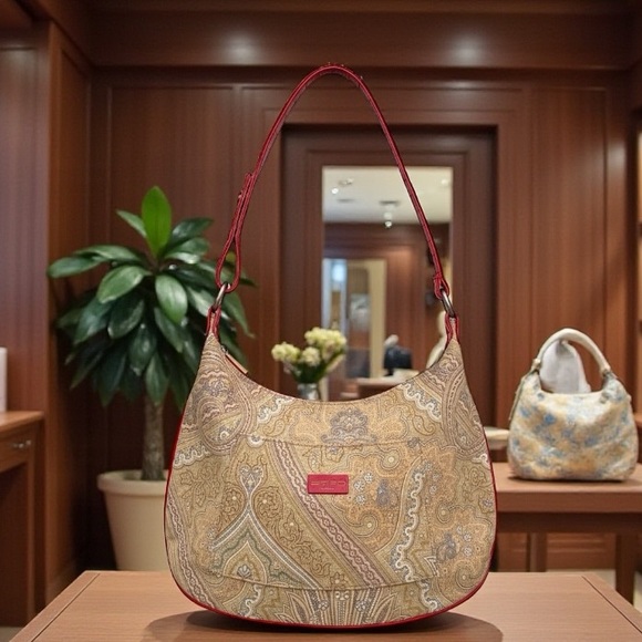 ETRO Profumi Tan Red & Gray Paisley Shoulder Bag - Picture 2 of 9